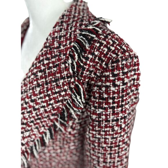 Whitehouse Black Market 14  Red Black Tweed Fringe Jacket Professional Blazer - Picture 8 of 12